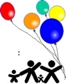 Stick figures with colorful balloons
